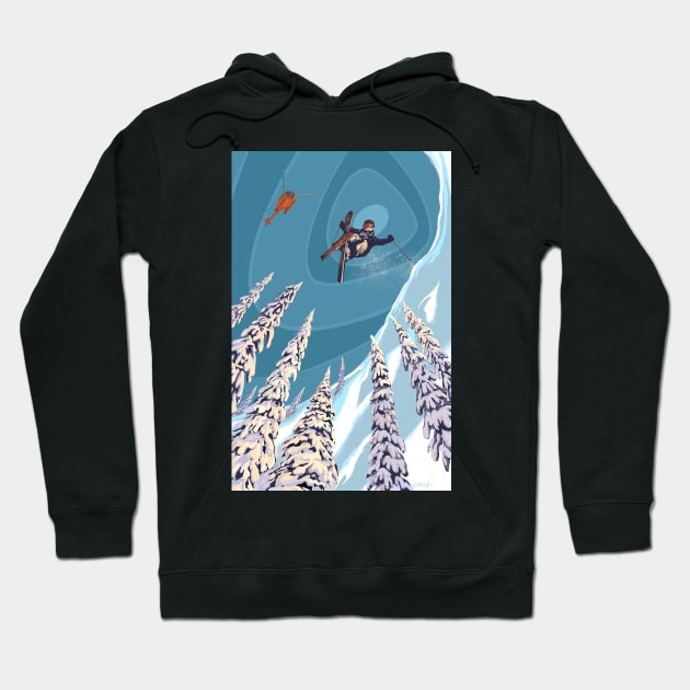 retro ski jumper heli ski poster art Hoodie by SFDesignstudio